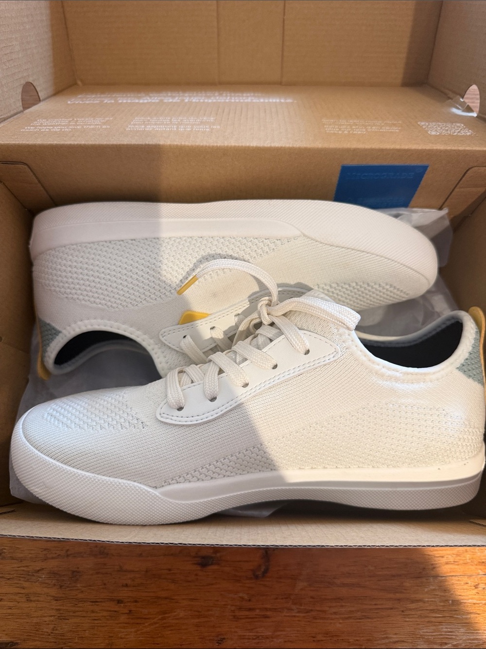 Vessi Women's White Knit Sneakers with Yellow Accent